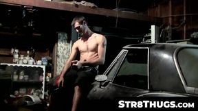 Str8Thugs.com - Young mechanic's work break solo cock jacking and cum blasting finale