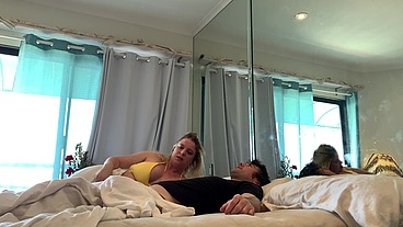 Stepmom and stepson have to share a bed