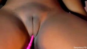 Skinny girl with pretty, juicy pussy pumps and cums