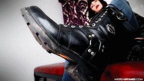 Attending To My Dirty Leather Boots - Mobile