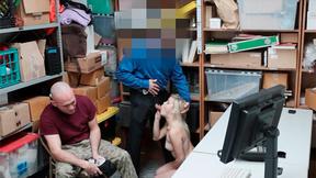 ”Small boobs blonde burglar ravaged by an officer in front of Boyfriend”