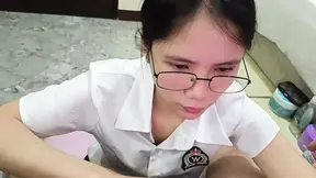 Amateur Stepsister sucks dick in cowgirl position before going to school