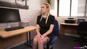 Juggy assistant with pierced nose and nipples Carly Rae masturbates in the office