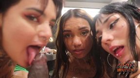 three lovely brazilian babes and one big black cock in dem holes
