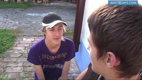 Two young men having a blast