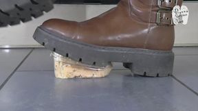 Noddle salad under her Winter Boots