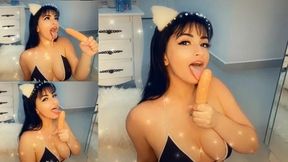 Cute Teen Camgirl Deepthroats Dildo Ahegao in Bikini