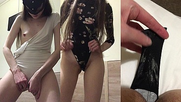 COMPILATION You want to lick my dirty pussy, right? Black and White bodysuit with dirty panties close-up. Dirty Russian talk