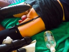 Hard BDSM whip with clamps on armpits nipples and testicles
