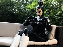 Latex slut solo anal masturbation