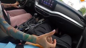 Wife Gives Amazing Handjob While Driving A Car!