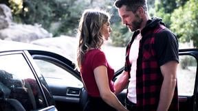 Stranded blonde MILF hitchhikes and fucks big dick stud outdoors