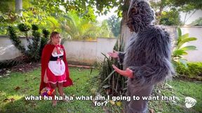 Little Red Riding Hood Lost A Fruit From Her Basket And Is Looking For It In The Wolfs Pants