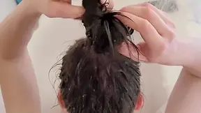Teen 18+ Hair Fetish Cumshot With Bun Hairjob