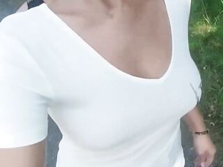 bouncing breasts whilst running I flash my bazookas