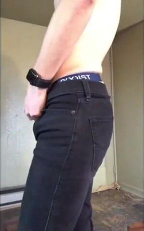 Skinny Amateur Strips and Strokes His Big Cock