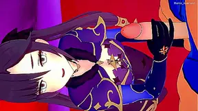 Mona (genshin) wants to do some handjobs in the love hotel bed (hentai)