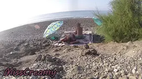 Public MILF gets huge rod at nude beach