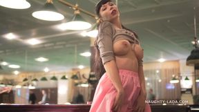Naughty brunette MILF Lada - Fetish Public Solo in Pool Bar