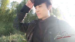 Queer man Jon Arteen freeballing flashing his weenie and bare bootie outdoor