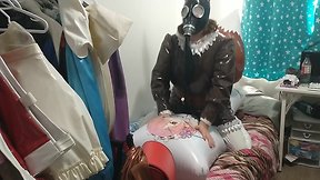 Pvc inflatable tail, brown fox, sissy maid gas mask breathplay, pillow humping