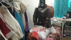 Pvc inflatable tail, brown fox, sissy maid gas mask breathplay, pillow humping