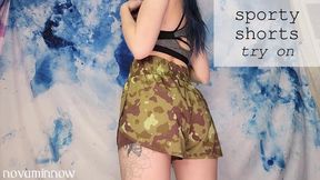 sporty shorts try on