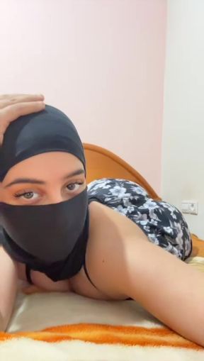 She's quiet, but her ass is loud muslim hijab girl solo bouncing her big arab booty, moaning