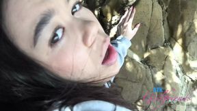 Sweet Brianna Arson blows and rides in public