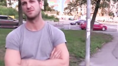 Well-shaped Czech guy pulls out his cock and masturbates in public