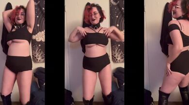 Goth queen in boots grinds to garbage till she’s choked and ruined
