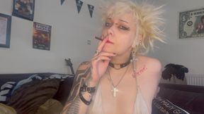 Pink Lipstick Smoking a Cigarette