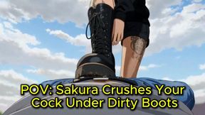 POV Cock Trampling Bootjob Animation - Sakura's Heavy Boots Flatten Your Dick