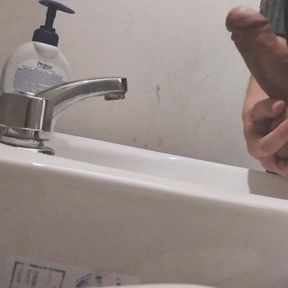 I rest my BALLS on the sink getting my COCK ready for a HUGE CUMSHOT