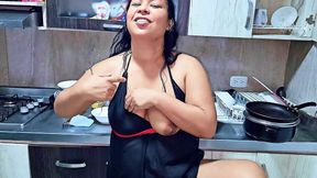 Squirting orgasm in the kitchen in front of my stepson, I&#039;m a horny stepmom (MILF). Do you want to be my stepson?