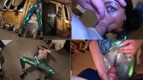 Shiny Leggings Cameltoe Dance, Deepthroat and Cum on My Pussy