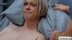 MILF Patient masturbates and fucked by TS and doctor
