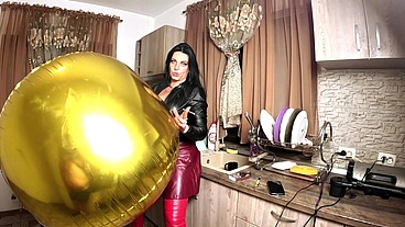 Shiny Inflatable Balloon Fetish. Leather Smoking, Spitting and Double Cum Licking