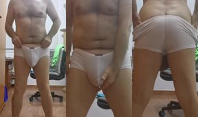 WHITE BOXER SHORTS WITH JOCKSTRAP