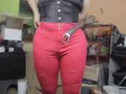 Testing my red rose pants with my inflated legs, feels some small