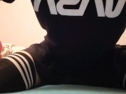 Femboy showing his skirt and riding his BD toy