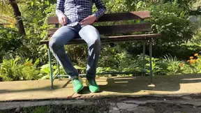 My mother in law′s legs spread wide on the street