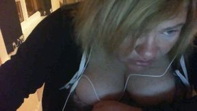 Ugly big boobed whore showing her bust on webcam session