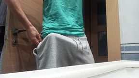 Slim Guy in a Tank Top Shows How He Cums with His Huge Shaved Cock