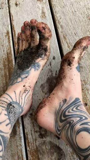 Filthy muddy feet