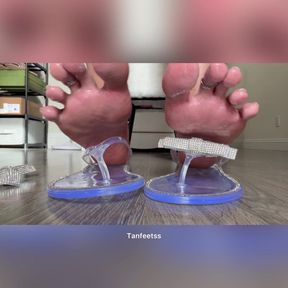 Spit Slave Tease and Training White Pedi Flip Flops