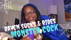 ebony raven sucking and riding monster cock