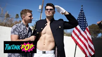 Twink Jack Waters Sucks Saluting Marine Malik Delgaty's Big Cock Outdoors