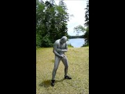 Spandex snake jerks off in parking lot