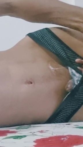 Sissy boy just relaxing at home on bed and cum   Clip 1